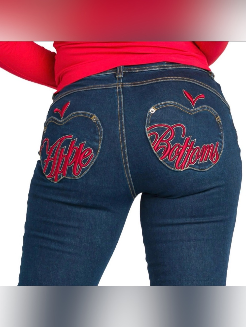 Apple Bottoms Dark Wash Skinny Jeans w/ Apple Embroidery, Gold Hardware